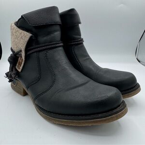 Rieker Black Synthetic Leather Black Ankle Boots with Tan Trim Women’s 10 (41)